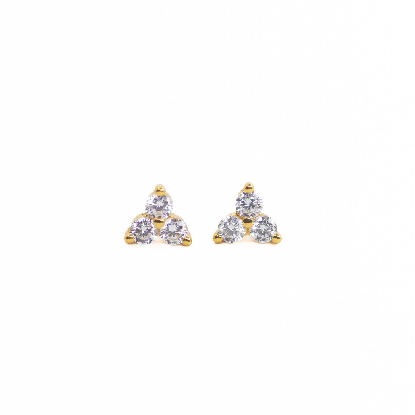 Beautiful 5mm white cubic zirconia studs, crafted from high quality sterling silver, plated with thick 1-micron 18k gold.
