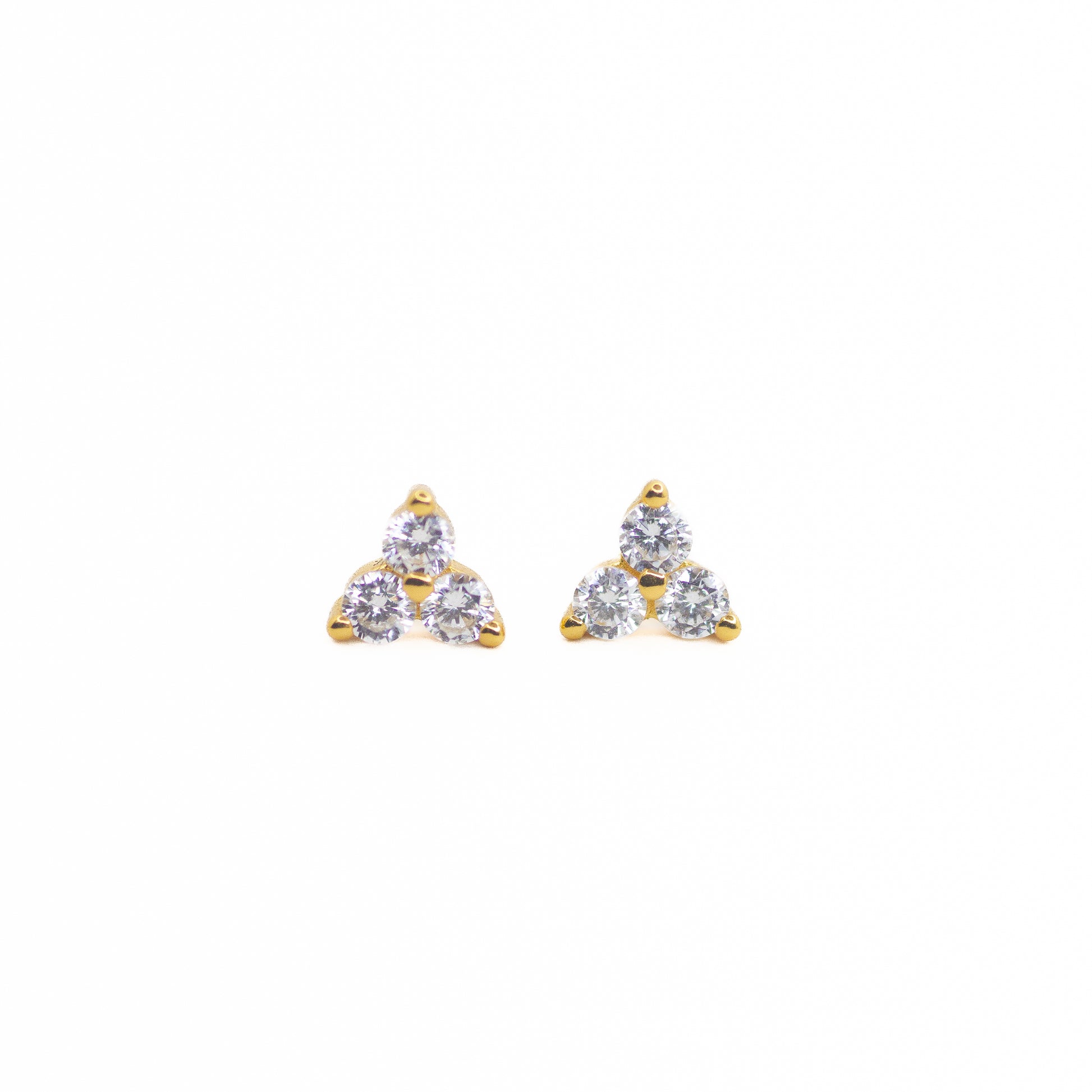 Beautiful 5mm white cubic zirconia studs, crafted from high quality sterling silver, plated with thick 1-micron 18k gold.