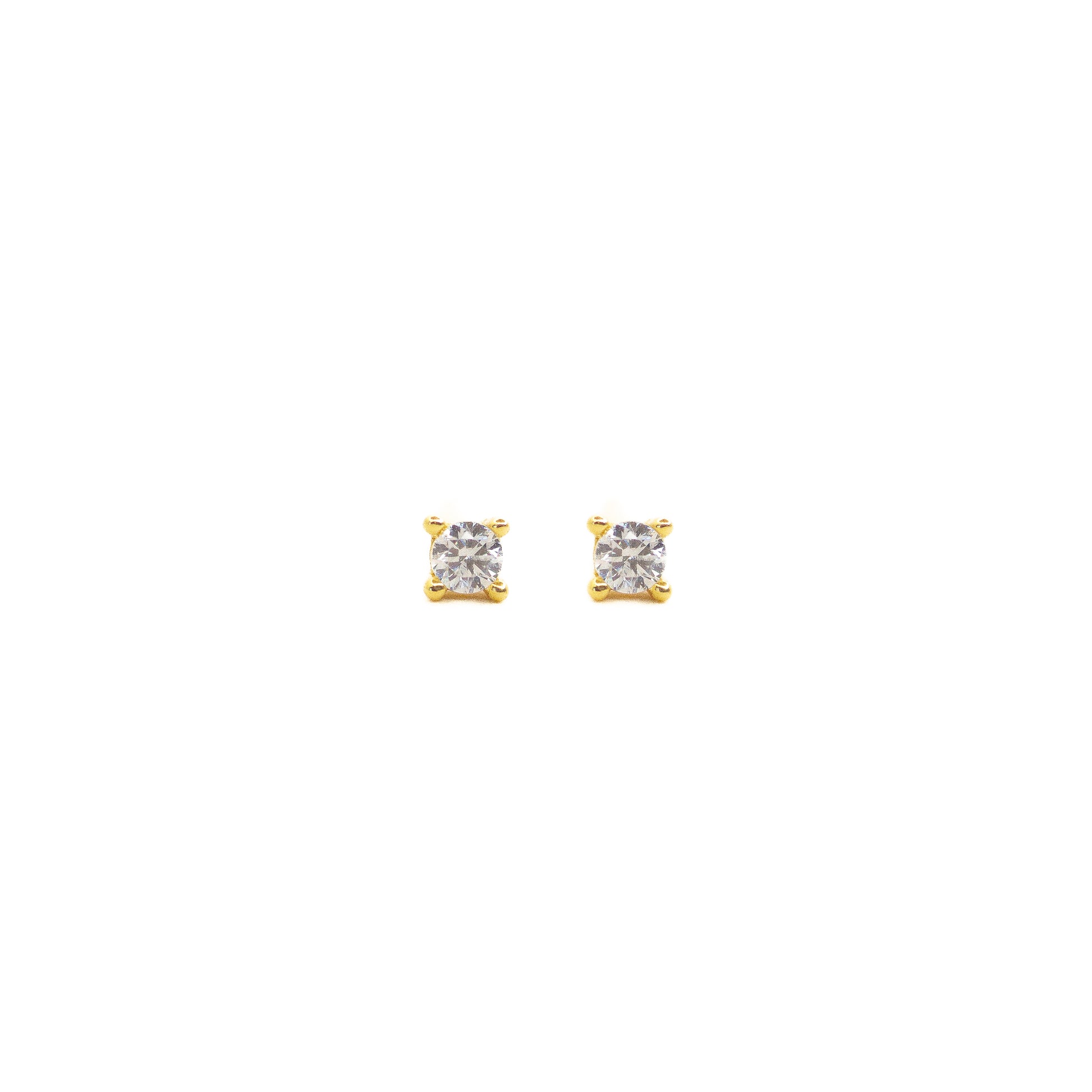 Dainty 2mm cubic zirconia studs, crafted from high quality sterling silver base, plated with 1-micron 18k gold