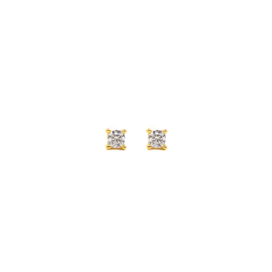 Dainty 2mm cubic zirconia studs, crafted from high quality sterling silver base, plated with 1-micron 18k gold